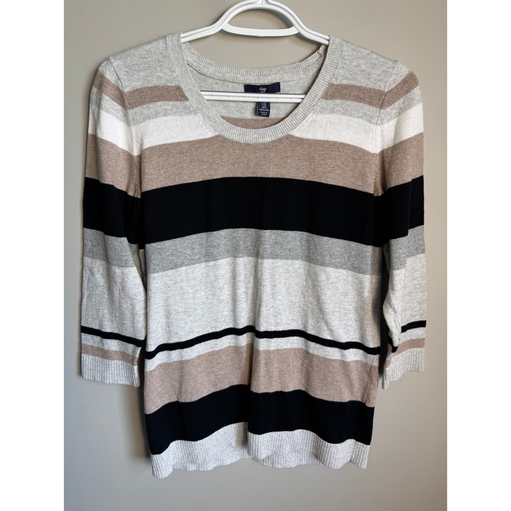 Gap Womens Multicolor Striped Scoop Neck Sweater M Preppy Classic Casual